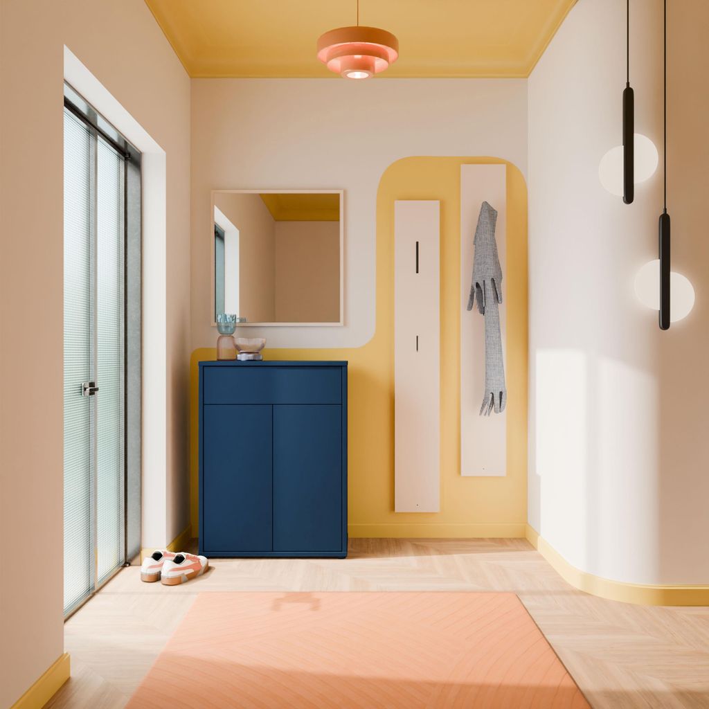 Forte ALICE SPRINGS Schuhschrank 70 80, modern-minimalistisch, 2-türig, 1 Schublade, Holzwerkstoff, Nachtblau, 74,5 cm breit x 99,1 cm hoch x 34,9...