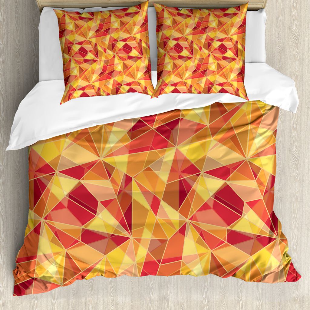 ABAKUHAUS Abstrakt Bettbezug, Mosaik Digital Stil, Milbensicher Allergiker geeignet mit Kissenbezügen, 155 cm x 220 cm - 80 x 80 cm, Orange Marigo...