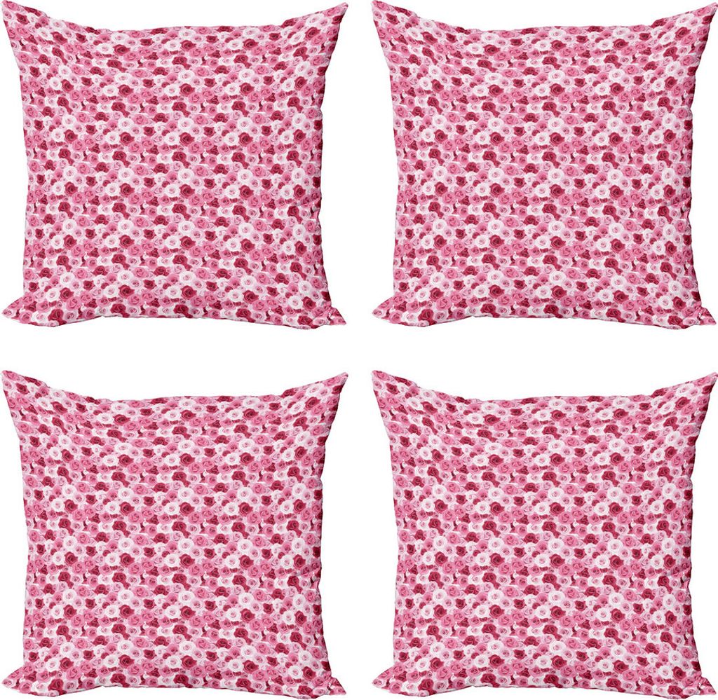ABAKUHAUS Rose Kissenbezug Set (4 Stück), Blumen Romantisches Girly, Moderner Doppelseitiger Digitaldruck, 60 cm x 60 cm, Rosa Blassrosa und Ruby