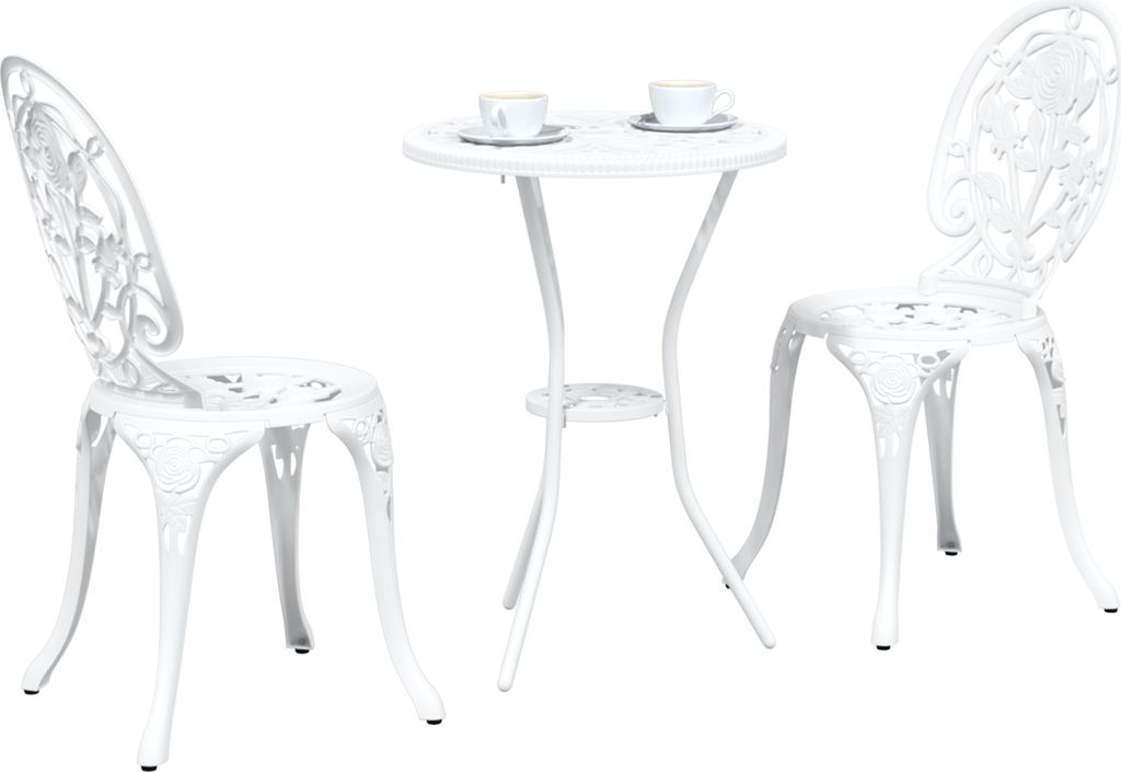 2025 Moderne 3- tlg. Garten- Bistro- Set Weiß Aluminiumguss - Balkonmöbel Set Garten- Möbel Hommie49831