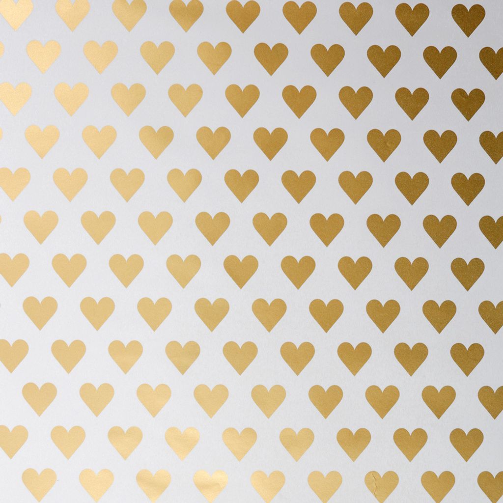 Geschenkpapier Herzen 70cm x 2m Rolle weiß / gold Produktbild 