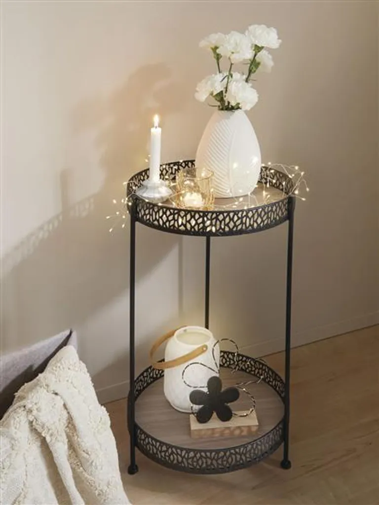 Petite table basse ronde Wild à 2 étages, bout de canapé métal et bois