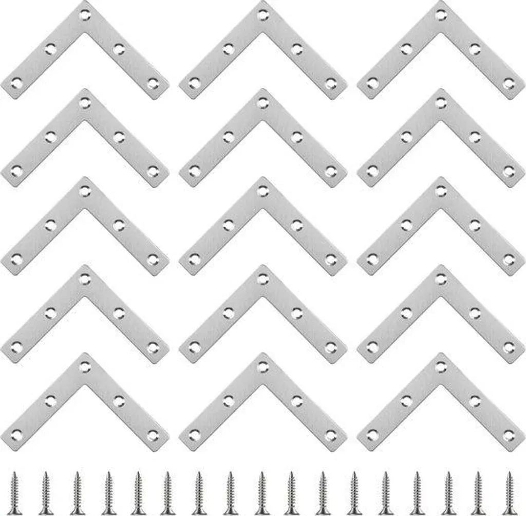 Lot de 20 Équerres à 90 Degrés en Acier Inox Argenté, Format 80x80 mm