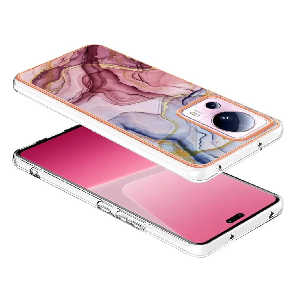 SEAHAI Cover per Xiaomi 13 PRO, Custodia Ultra Sottile ed Elegante in Silicone TPU, Glitter Placcatura Phnom Penh Design Cover Antiurto Case con 360° Anello Supporto, Rosa