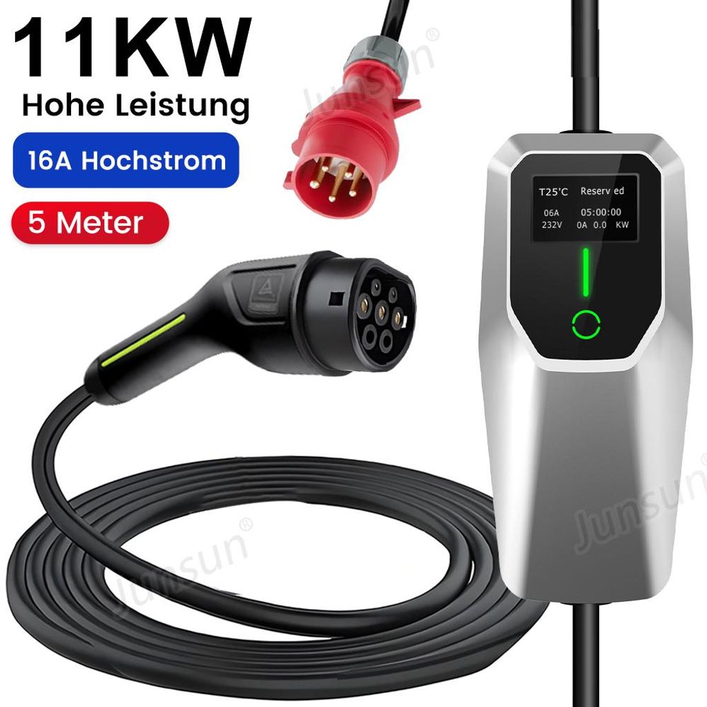 11KW ev Charginger 6-16A EVSE EU EV Ladekabel Type2 tragbares Ladegerät Box ev Ladegerät 5m