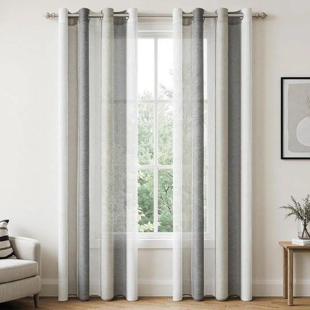 Rideaux à rayures blancs et gris 225x140 cm pour une déco moderne