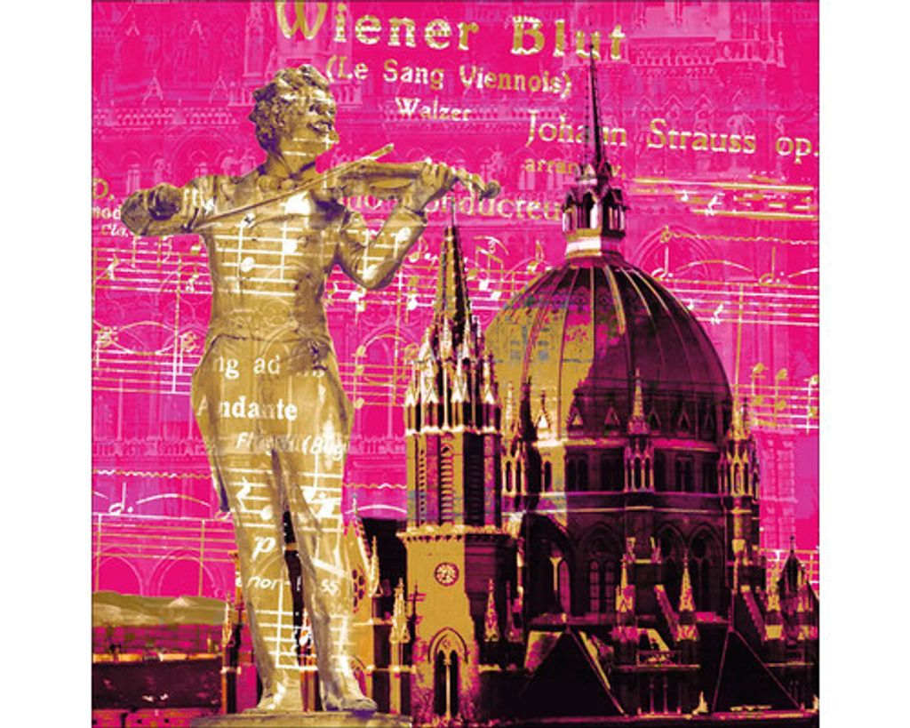 Glasbild Wiener Blut 20x20 cm Pink Gelb Gold, historisch-modern mit Glanz