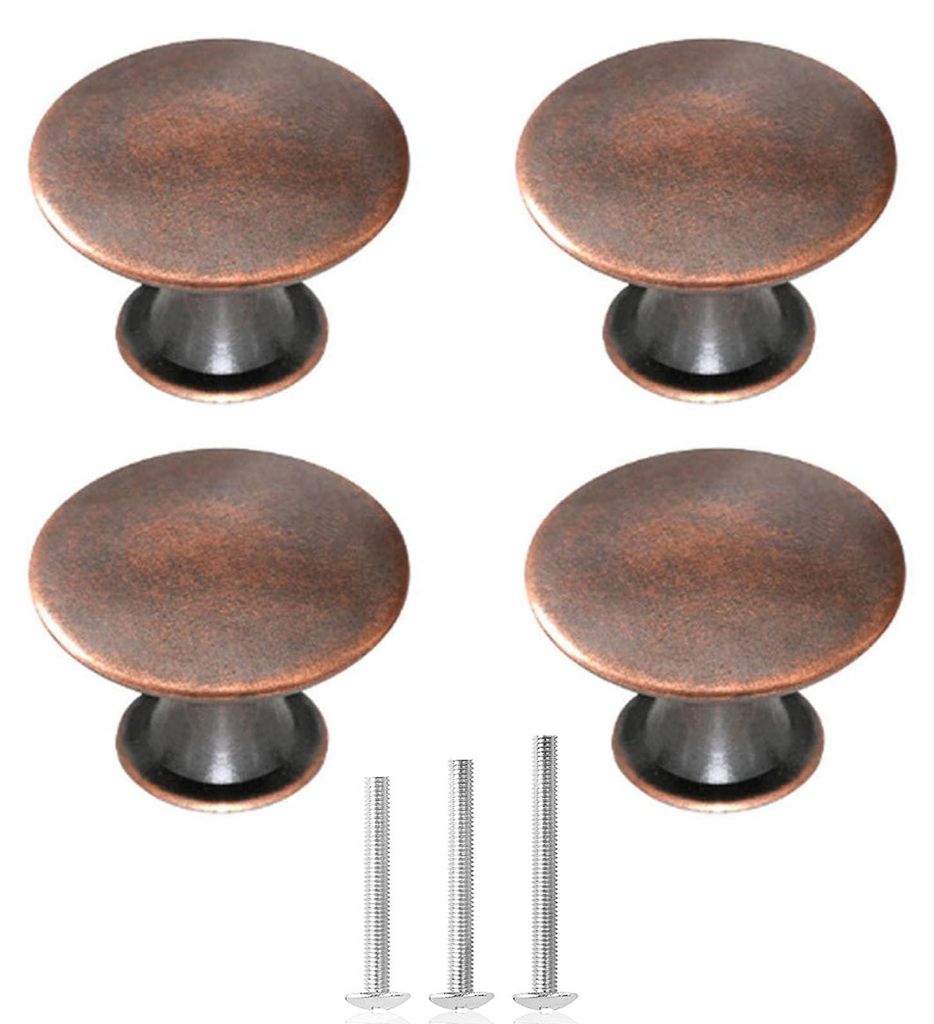 4x Vintage Antik Messing Schrankknöpfe Schubladenknöpfe Möbelknöpfe 30mm für Kommode Kleiderschrank Badezimmer, Büro, Küche (Rotkupfer)