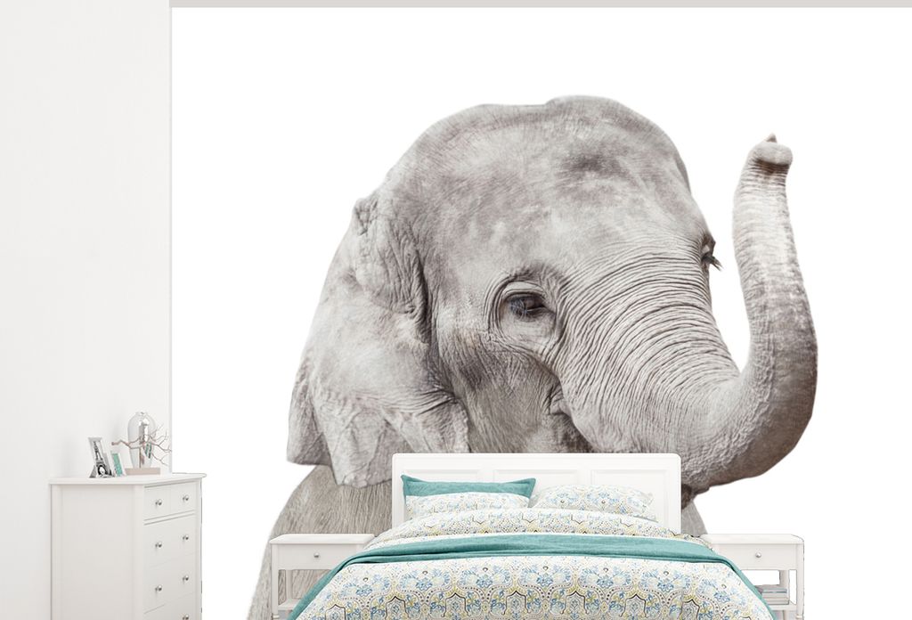 MuchoWow Fototapete für Wohnzimmer oder Schlafzimmer Wandtapete Vinyl Motivtapete Elefant - Tiere - Grau - Natur - 275x220 cm - Gemustert