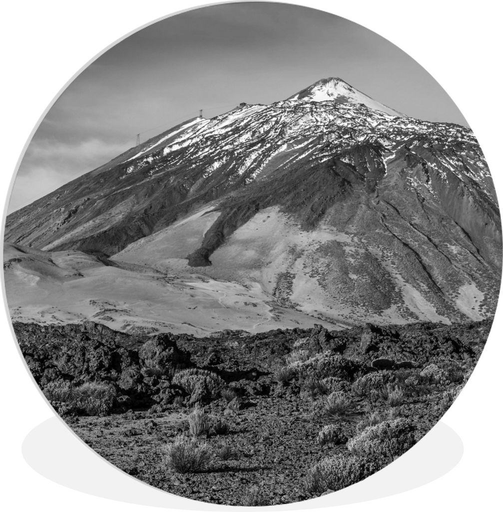 MuchoWow Rundes Wandbild - Runde Bilder Vulkan El Teide auf Teneriffa, Spanien - Schwarz und weiß Ø 60 cm Kreis Wanddekoration Kunststoff - Wan...