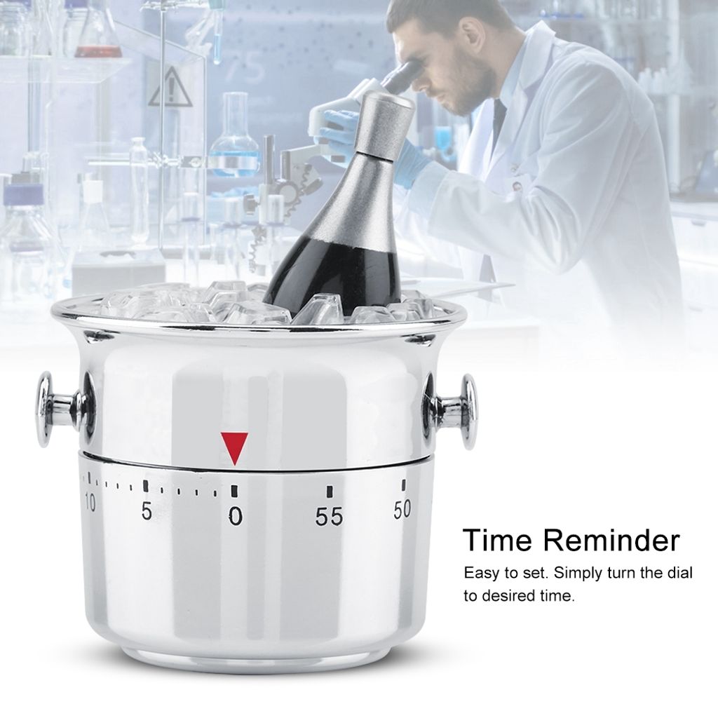 Küchentimer, Zeiterinnerung, mechanischer Aufzieh-Timer, 60-Minuten-Edelstahl-Küchentimer, Countdown-Erinnerung, eimerförmiger Küchentimer
