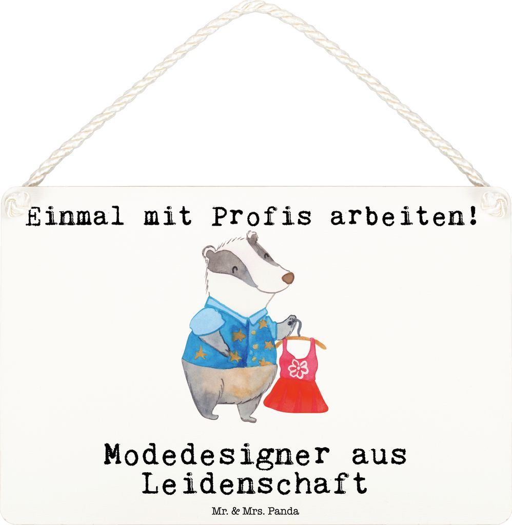 Mr. & Mrs. Panda Schild Modedesigner Leidenschaft DIN A6 - Weiß - Geschenk, Spruch, sprüche, Holzschild, Modeschöpfer, holzbild, Türschild, Wit...