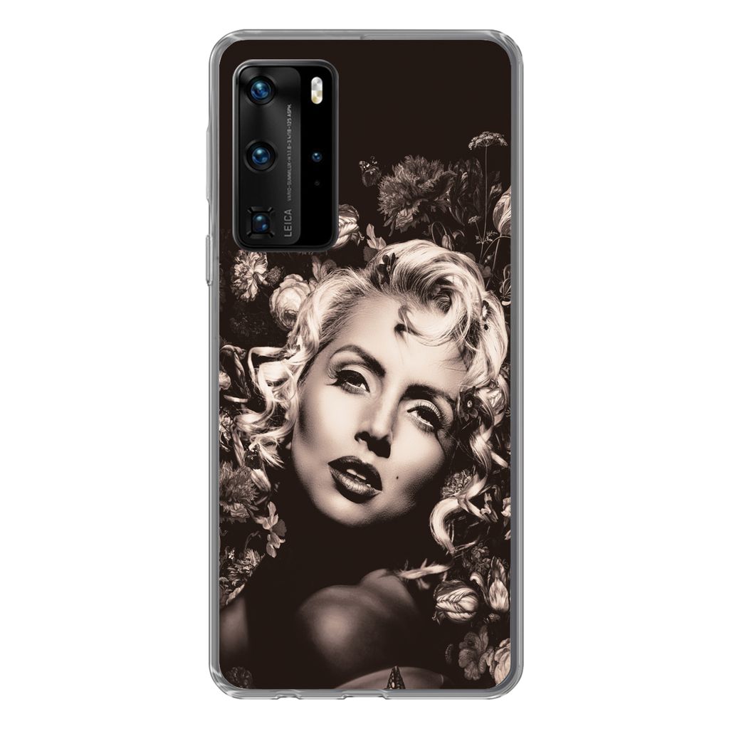 MuchoWow Handyhülle Schutzhülle Hülle für Huawei P40 Pro Frau - Blumen - Schmetterling Silikon Softcase Handy Hülle - Schutz