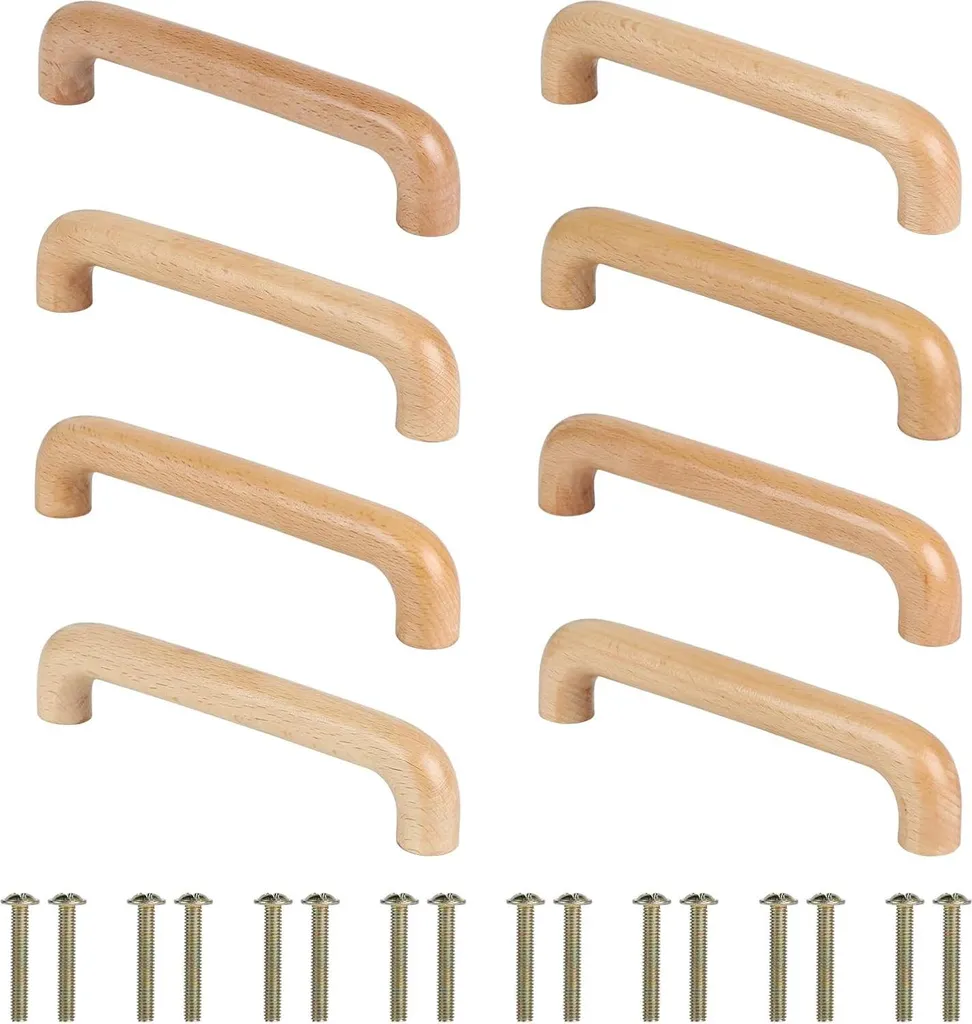 Poignées de Tiroirs en Bois 128 mm - Lot de 8 Pièces pour Placard Cuisine