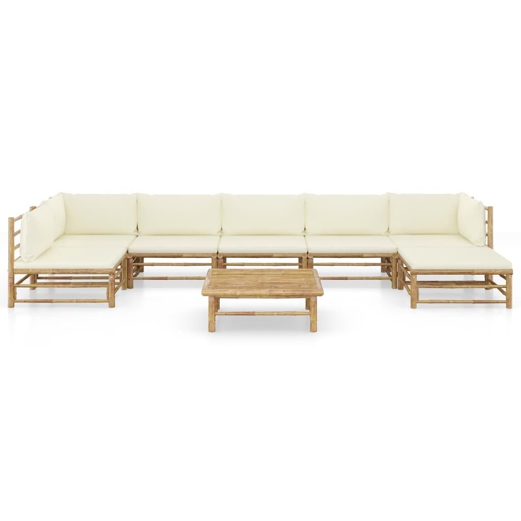 (Robust Möbel) 8-tlg. Garten-Lounge-Set - elegantes Design - Sitzgruppe/Gartengarnitur - mit Cremeweißen Kissen Bambus - Terassenmöbel DEMö...