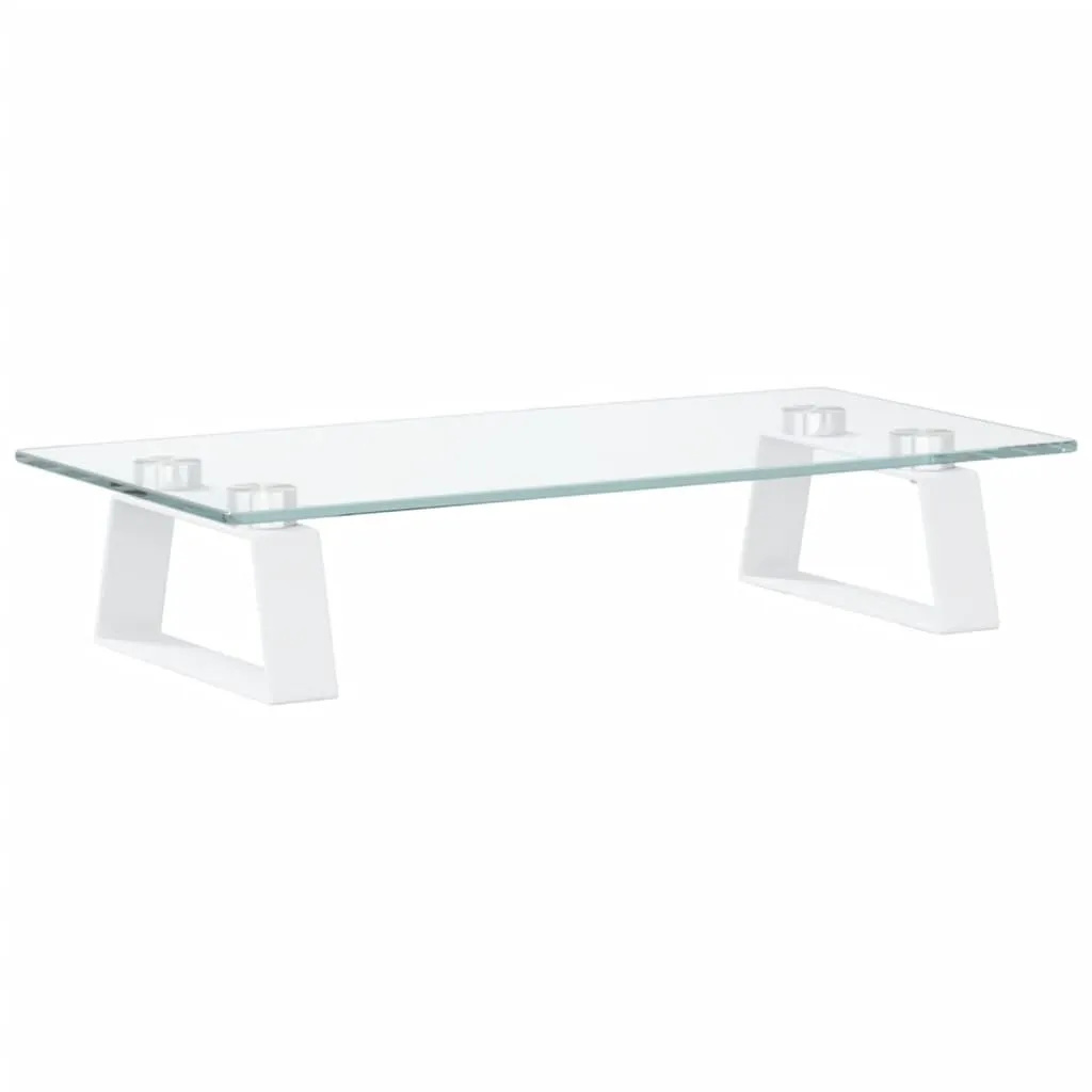 Rialzo Monitor Design Bianco 40x20x8 cm | Vetro e Metallo Premium