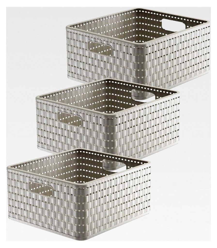 3er-Set Aufbewahrungsbox in Rattan-Optik, Kunststoff (PP) BPA-frei, Cappuccino, 14l, (32,8 x 30 x 16 cm)