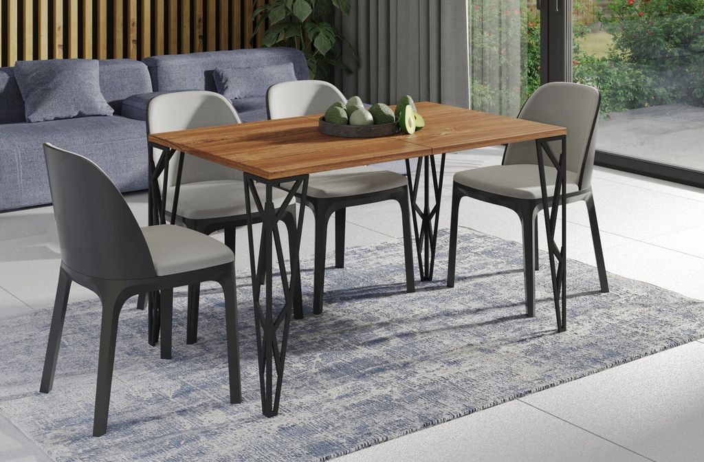 Endo-Möbel Esstisch Rulo 130cm - 210cm ausziehbar Design Küchentisch Metallgestell (Stirling Eiche)