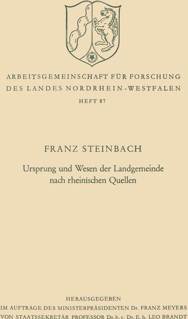 Ursprung und Wesen der Landgemeinde nach rheinischen Quellen