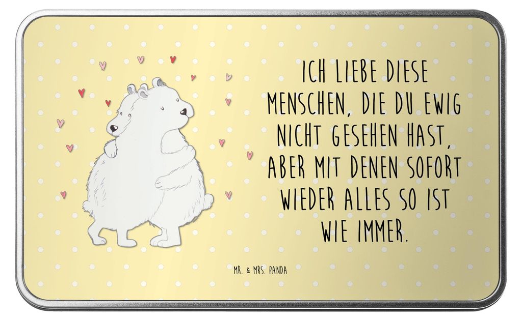 Mr. & Mrs. Panda Geschenkverpackung Eisbär Umarmen - Gelb Pastell - Geschenk, schmuckdose, Weihnachtskeksdose, Dose, Lustige Sprüche, Aufbewahrun...
