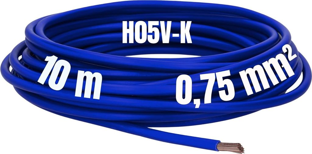 Kalitec 10 Meter H05V-K 0,75 mm² ultramarinblau Verdrahtungsleitung I Aderleitung flexibel I PVC Einzelader I Litze 0,75mm2 I Verdrahtung feindrä...