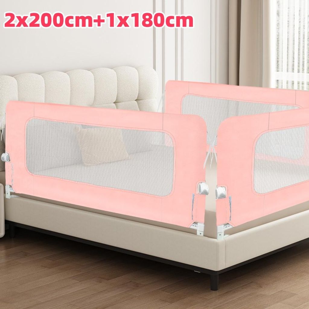 3x Rausfallschutz Bett 2x200cm+1x180cm,Klappbare Bettschutzgitter mit U-förmige Füße,Rausfallschutz Bett für Kinder,Fallschutz Kinderbettgitter...