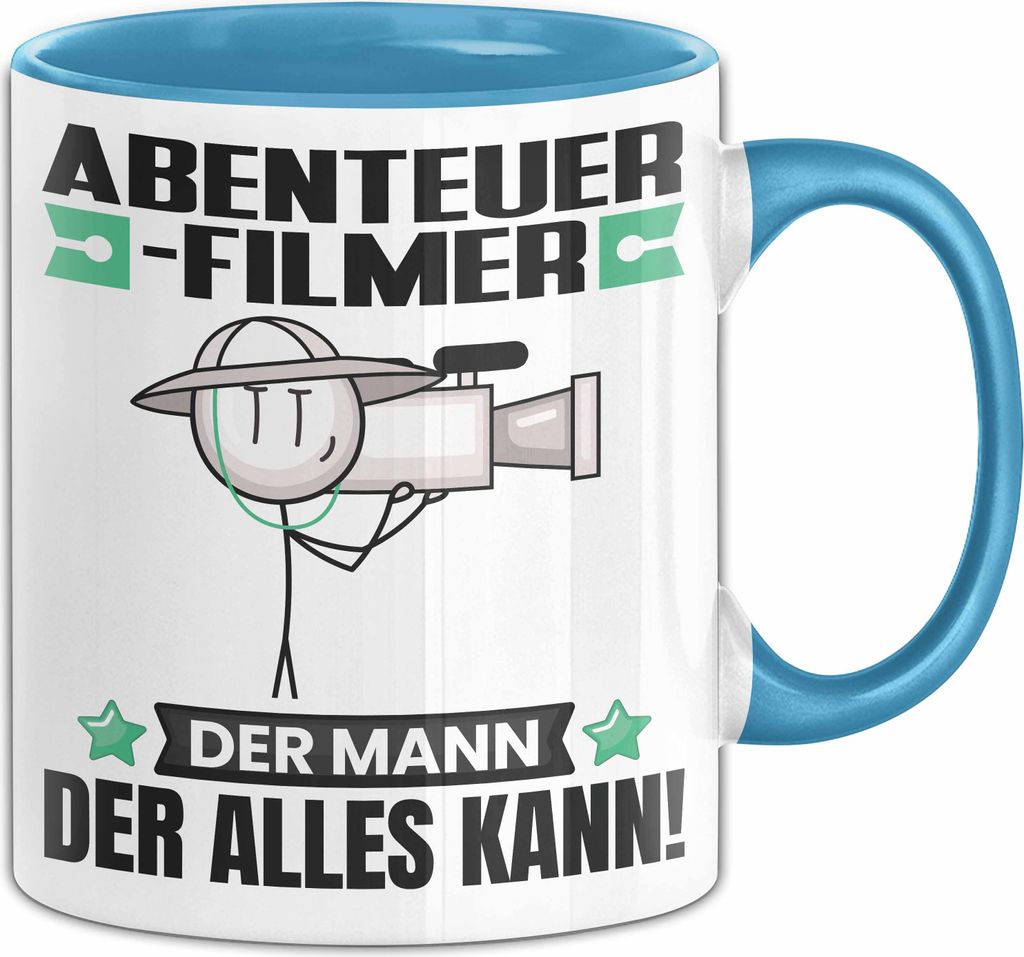 Abenteuerfilmer Tasse Geschenk für Abenteuerfilmer Der Mann Der Alles Kann Geschenkidee zum Geburtstag (Blau)