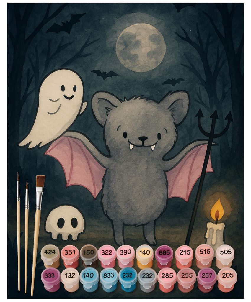 Mr. & Mrs. Panda Malen nach Zahlen Fledermaus Dracula Design 40 x 50 cm Ohne Rahmen - Weiß - Geschenk, Dekoration, kreativ set, Zahlenbild, DIY, mit