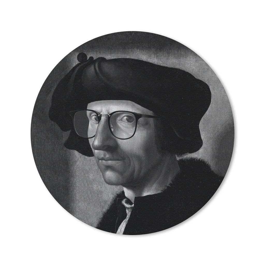 MuchoWow Mauspad Mousepad Jacob Cornelisz van Oostsanen - Brille - Schwarz und weiß 40x40 cm - Mousepads - Maus Mat - Pad - Mausunterlage - Schr...