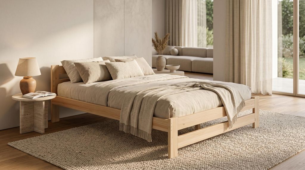 Kiefer Massivholzbett 160x200 cm unbehandelt | Bettgestell "Dakota" mit Lattenrost | Naturholz Jugendbett im Skandi-Design