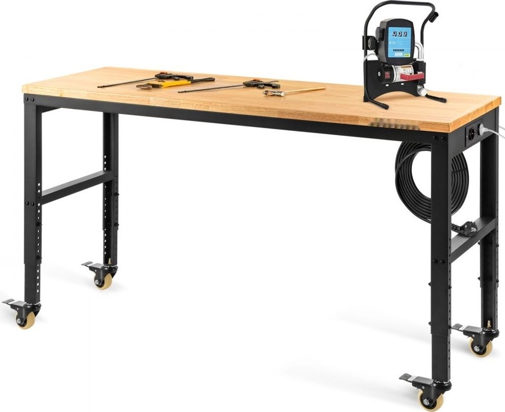 Werkbank - Höhenverstellbarer Garagentisch mit 154,9 x 50,8 cm Fläche - Belastbar bis 725,7 kg - 79,5 cm bis 104,9 cm Höhe - Mit Steckdosen, Har...