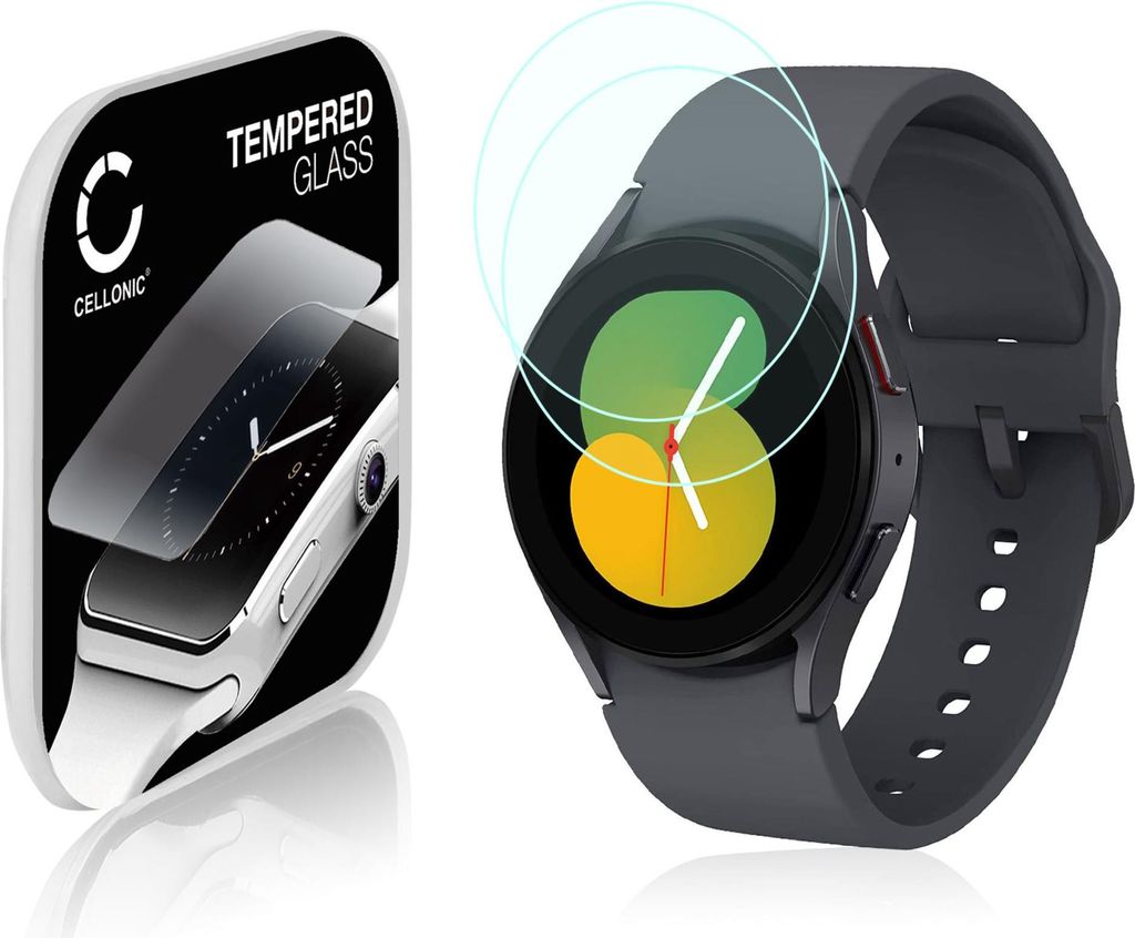 2x CELLONIC 9H Display Schutzglas für Samsung Galaxy Watch 5 - 40mm Smartwatch, 2.5D Full Glue Screen Protector Glass, Fitness Tracker Displayschu...