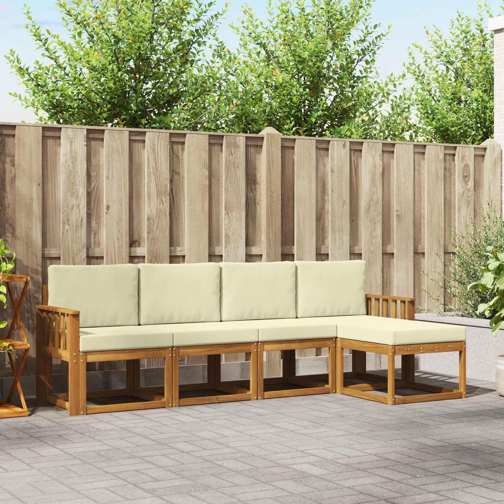 Outdoor-Sofagarnitur - VIDAXL - Terrassen-Sofa - 5 pcs - Natur und Creme Massivholz Akazie