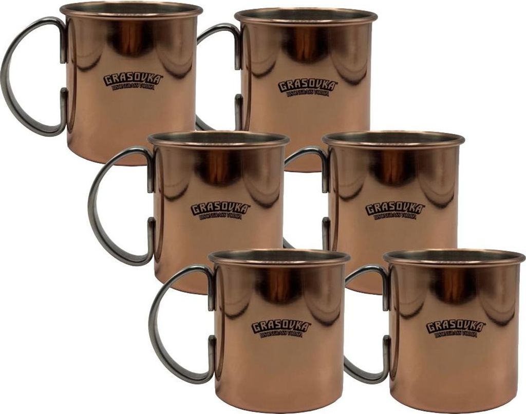 Grasovka Bisongrass Vodka Moscow Mule Becher 6er Set – kupferfarbene Cocktailbecher, nicht geeicht