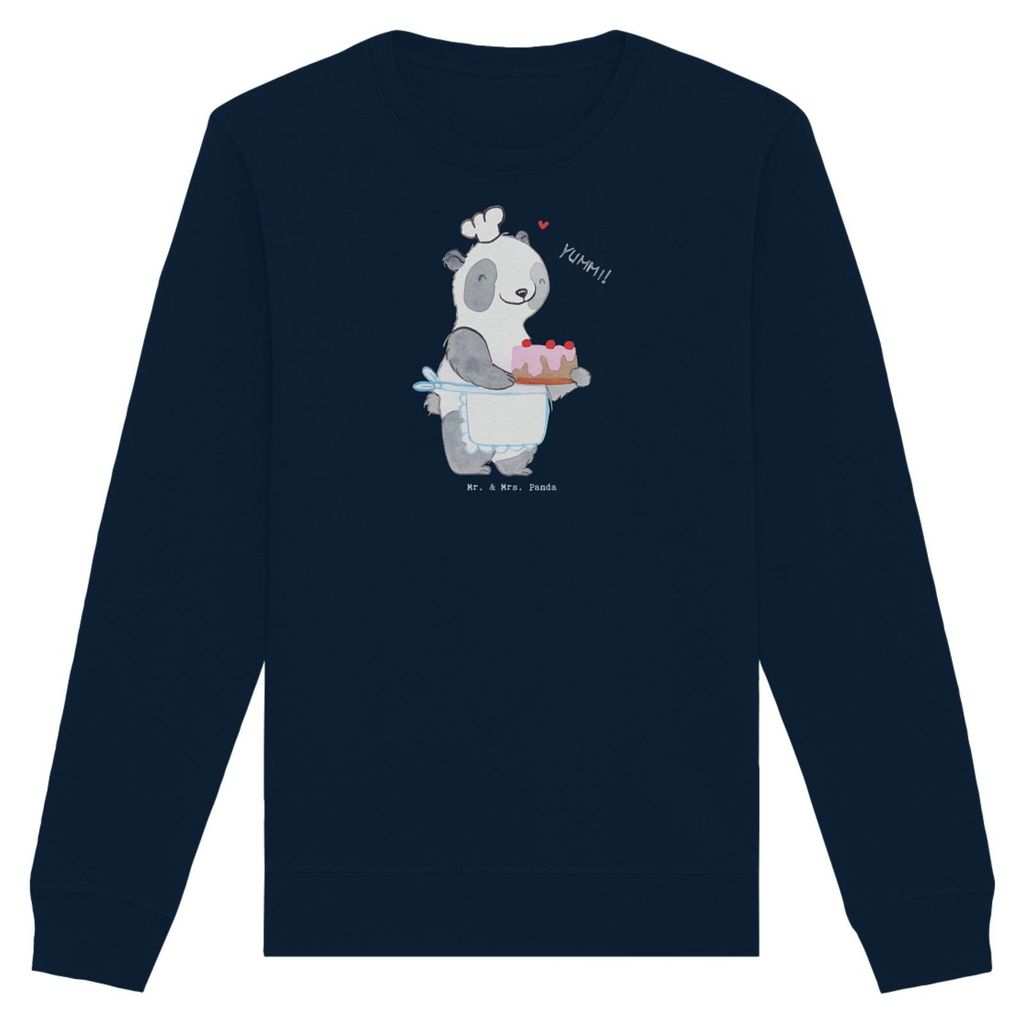 Mr. & Mrs. Panda Baumwoll Pullover Panda Backen Größe XL - French Navy - Geschenk, Hobbybäcker, Rundhals, Bio-Pullover, Pulli, Sweater, Kuchen, ...