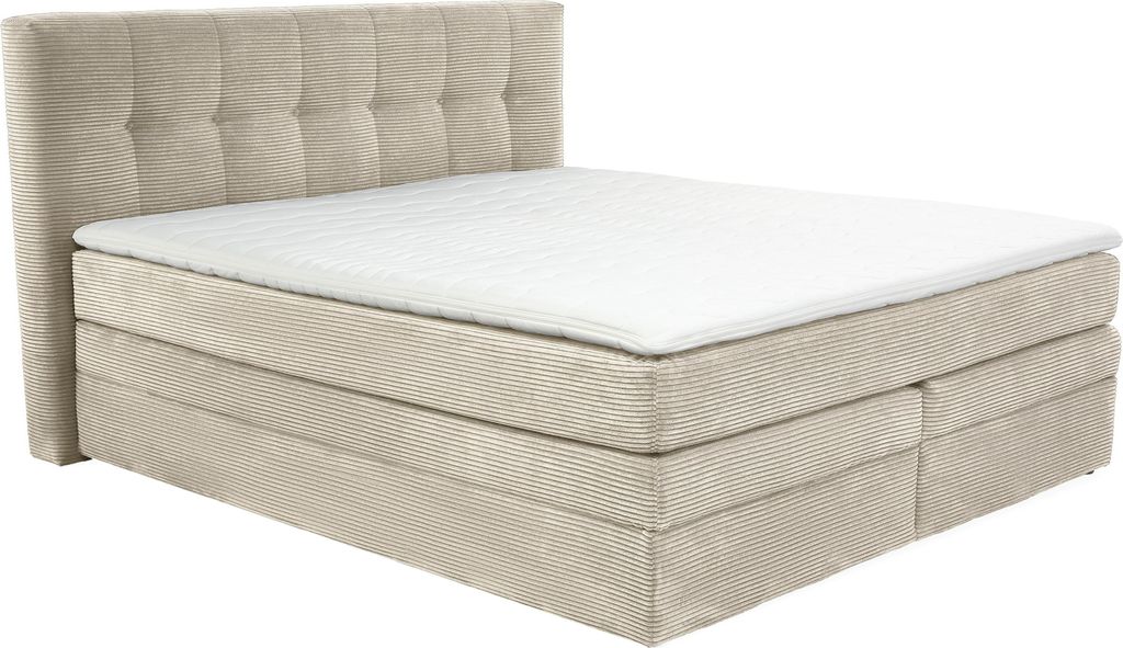 Boxspringbett 180x200 cm H3 Federkernmatratzen Bonell Topper Cord Beige Grau / 20039