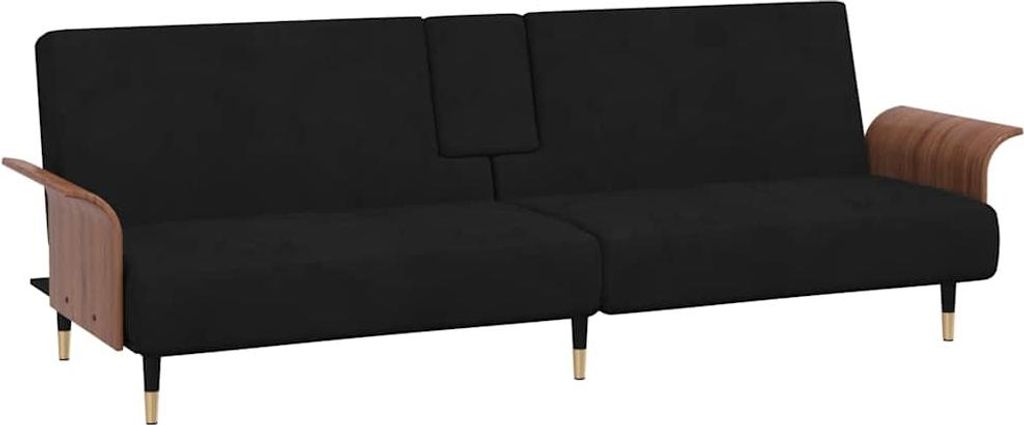 vidaXL Schlafsofa mit Getränkehaltern Schwarz Samt