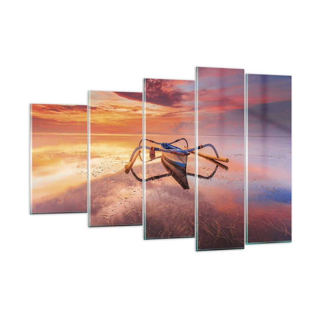 Bilder auf glas - 5 Teile - £ódŸ Westen Die Sonne - 150x100cm - Glasbilder - Wandbilder - Bilder - zum Aufhängen bereit - Wanddekoration aus Gl...