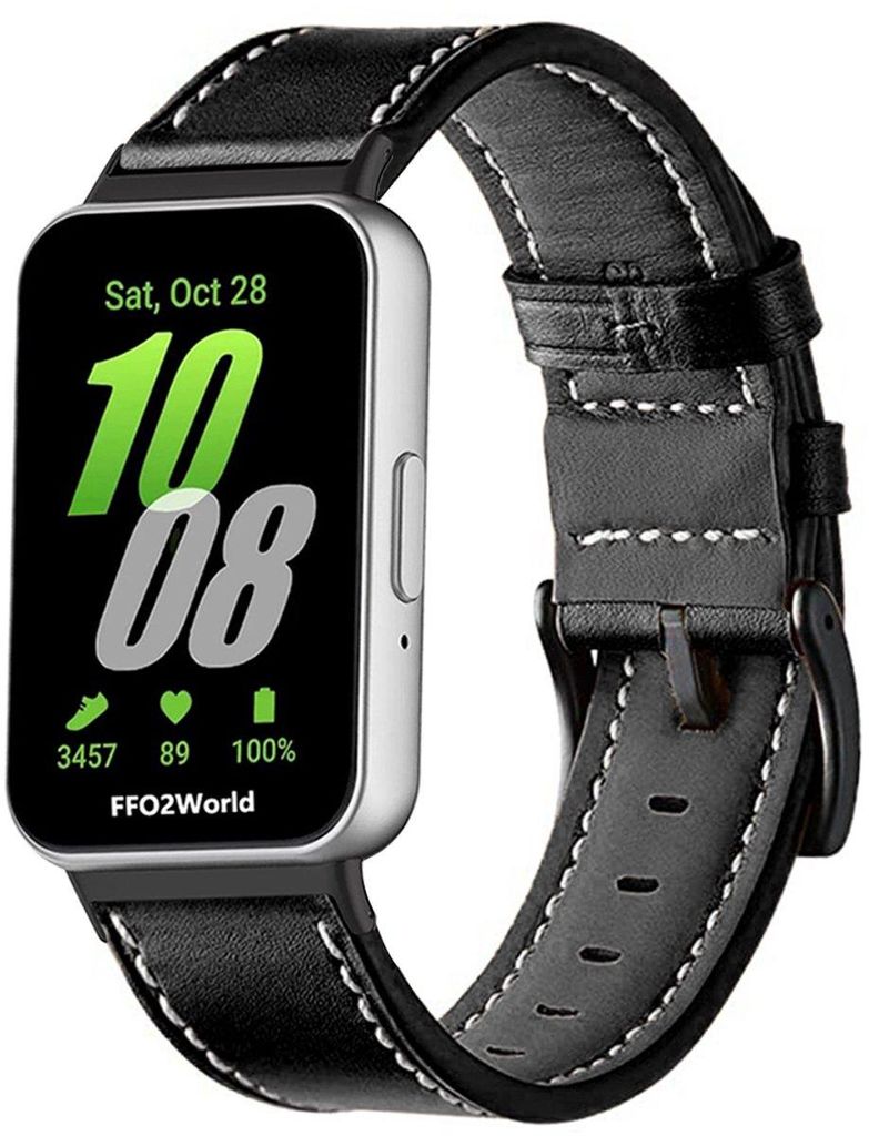 FFO2World Lederarmband – passend für Samsung Galaxy Fit 3 – Uhrenarmband aus echtem Leder – Schwarz