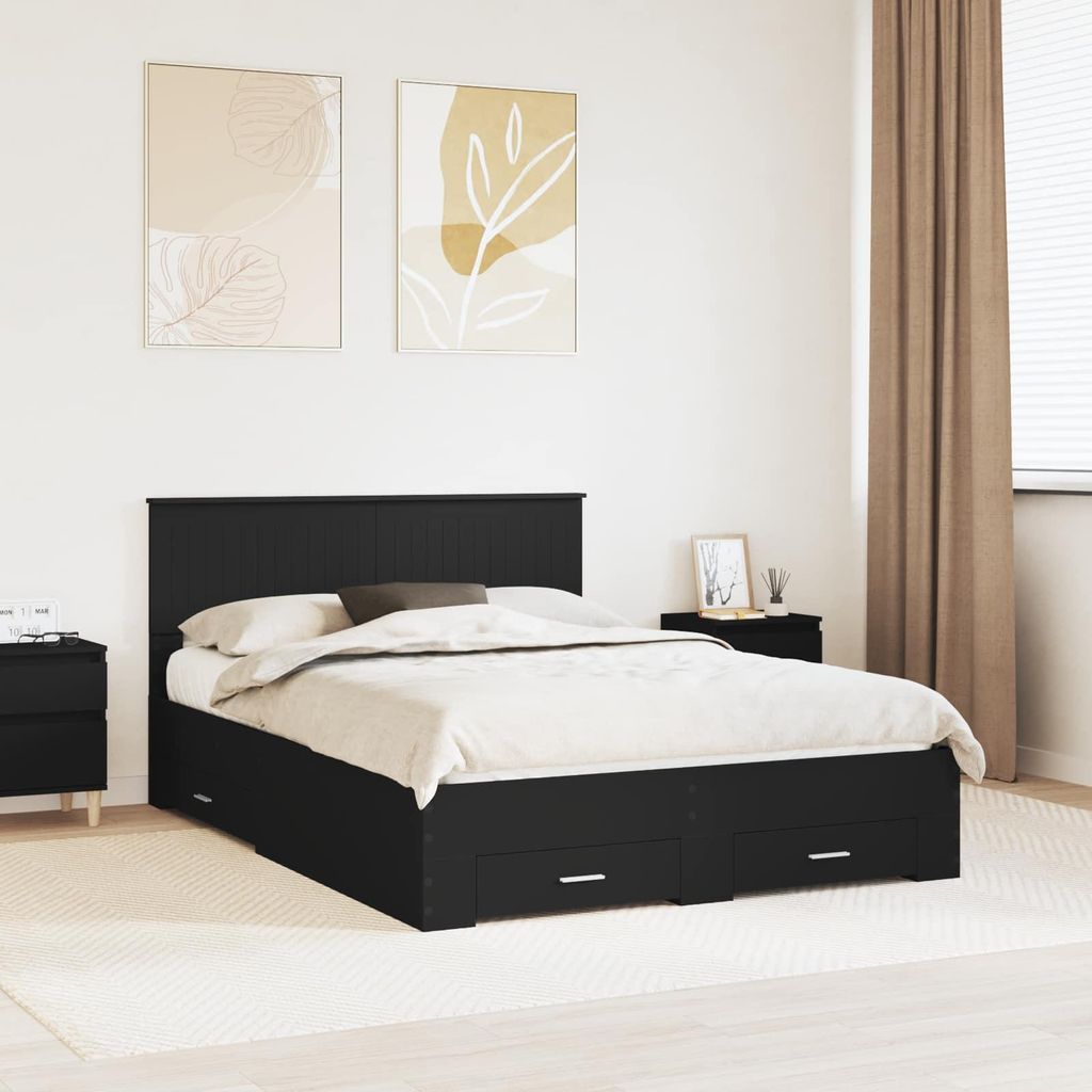 "Schlussverkauf" Doppelbett - Bettgestell 2 PLACES - mit Kopfteil - Schwarz 140x190 cm Holzwerkstoff C4717