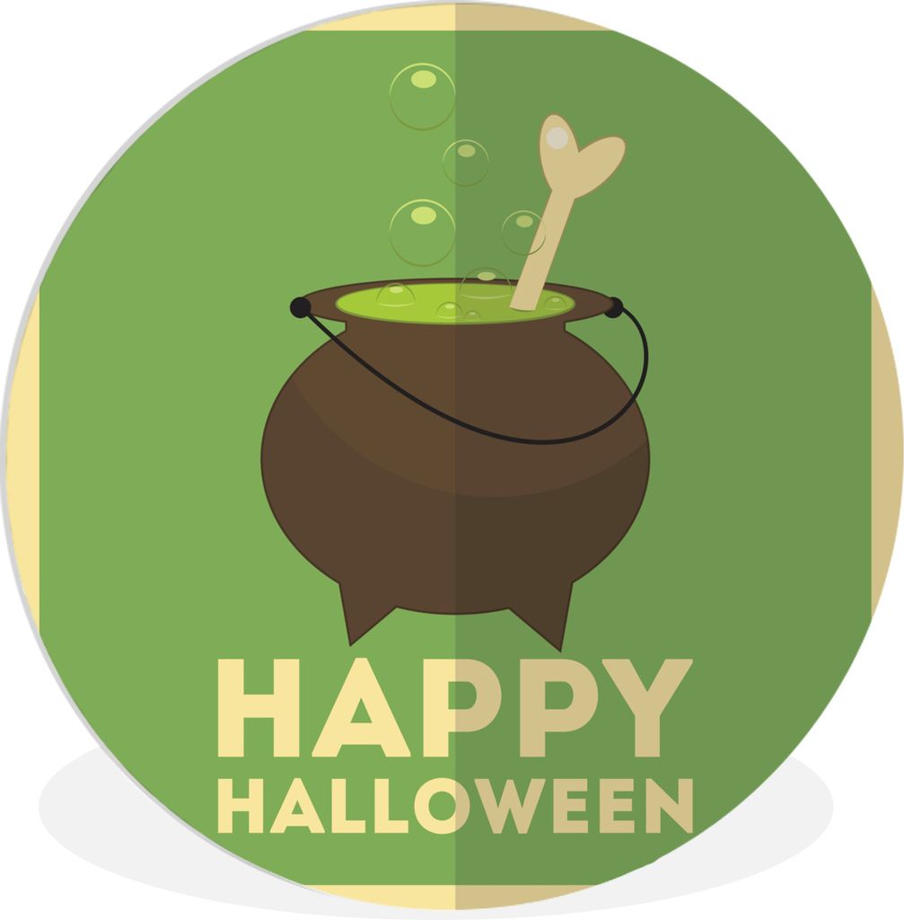 MuchoWow Rundes Wandbild - Runde Bilder Happy Halloween" mit einem Hexenkessel und Knochen auf grünem Hintergrund Ø 30 cm Kreis Wanddekoration ...