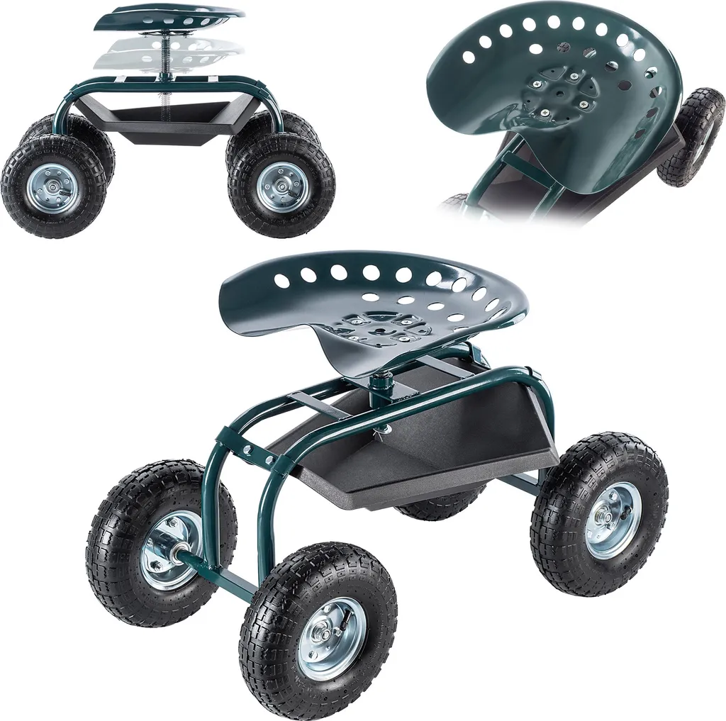 KADAX Sedia da Giardino su Rotelle 2in1 - Sgabello con Contenitore - 1