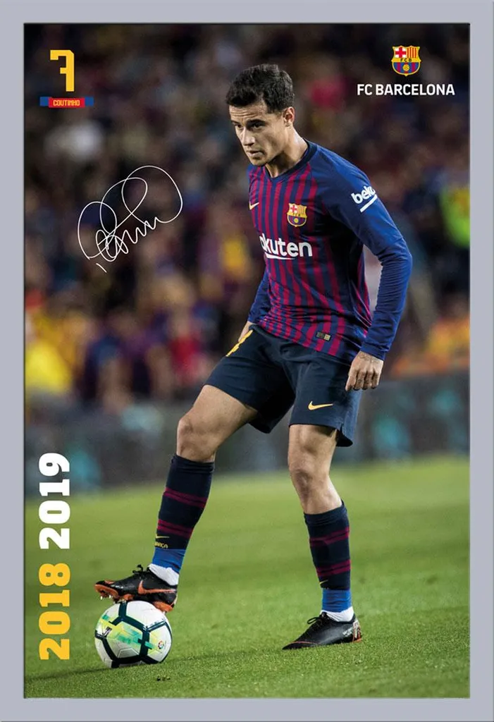 Poster FC Barcellona Coutinho 18/19 con Cornice Shinsuke Argento