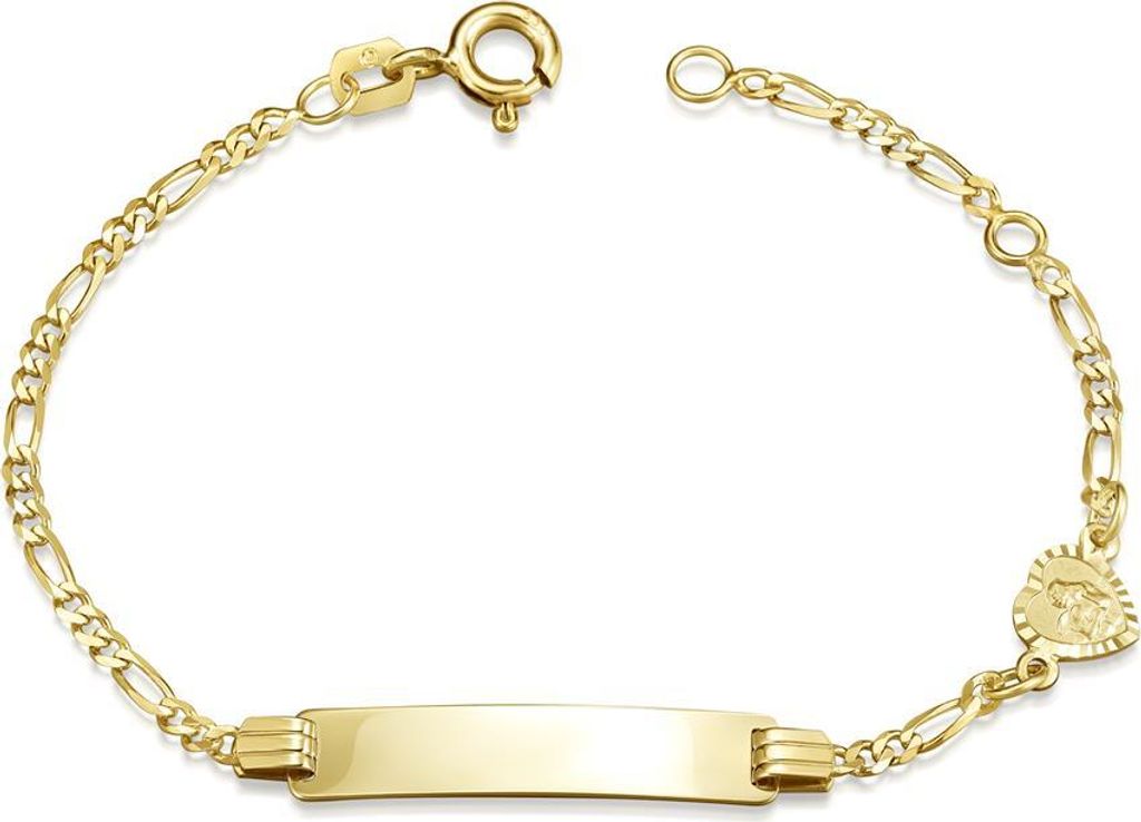 SILBERKETTEN STORE Kinder-Gravurarmband Figaro 2mm mit Schutzengel Herz - 333 Gold - 12cm