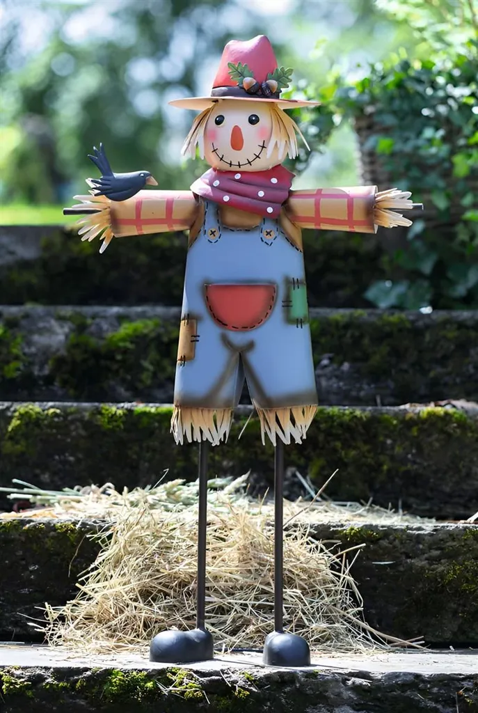 Figurine épouvantail en métal de 76 cm pour décoration de jardin d'automne