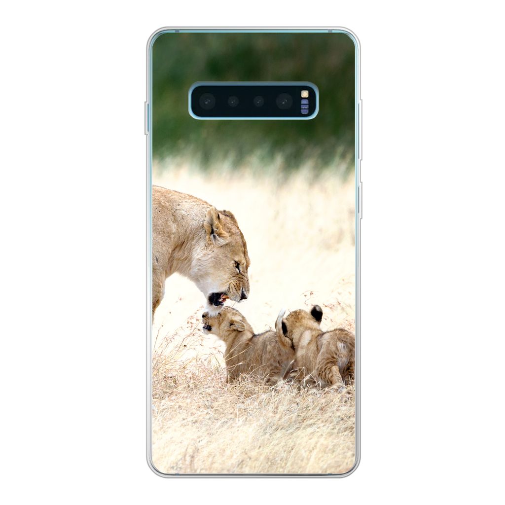 MuchoWow Handyhülle Schutzhülle Hülle für Samsung Galaxy S10 Lite Löwe - Gras - Junge - Familie Silikon Softcase Handy Hülle - Schutz