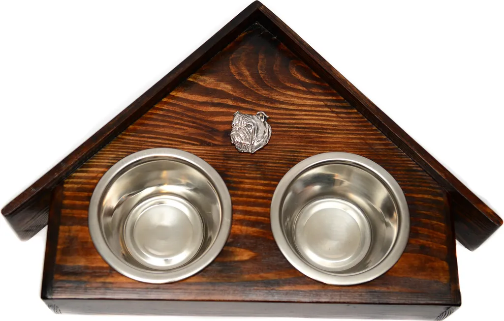 Art-Dog Bulldog Inglese I: Supporto Ciotole in Legno per Cani di Lusso