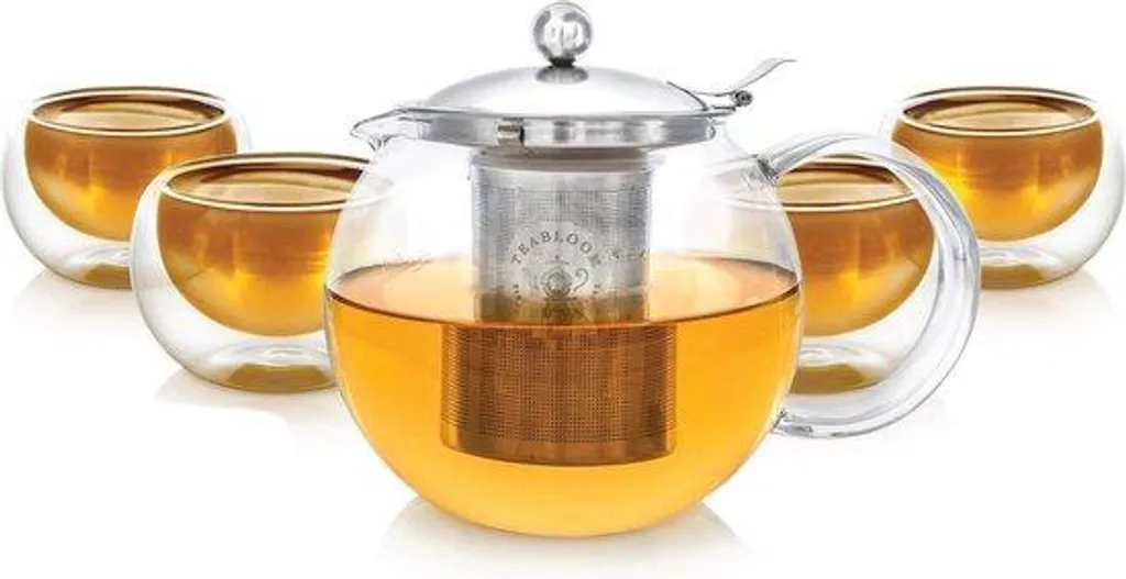 Théière anti-brûlure 1200ml avec filtre amovible et 4 tasses isolantes