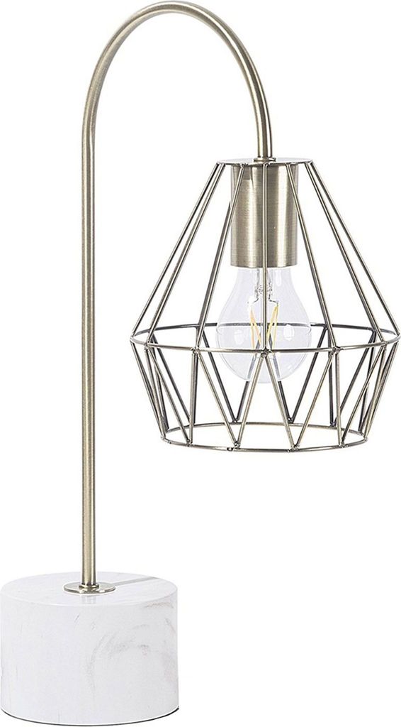 BELIANI Tischlampe Gold Metall 50 cm Glühbirnen-Optik Schirm Diamantform Lampenfuß Marmoroptik Kabel mit Schalter Bogenlampe Modernes Design