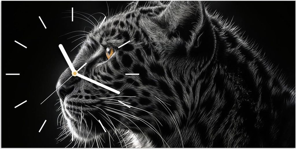 Wanduhr aus Glas mit Motiv Leopard Silhouette- 60 x 30 cm - inkl. Aufhängesystem